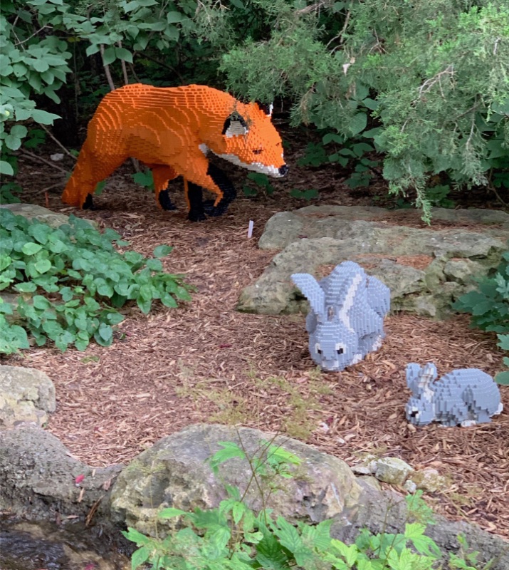 The award-winning NATURE CONNECTS®: ART WITH LEGO® BRICKS featured 24 sculptures at Botanica in summer 2019 - including this favorite of the fox and bunnies.  Run bunnies, run!