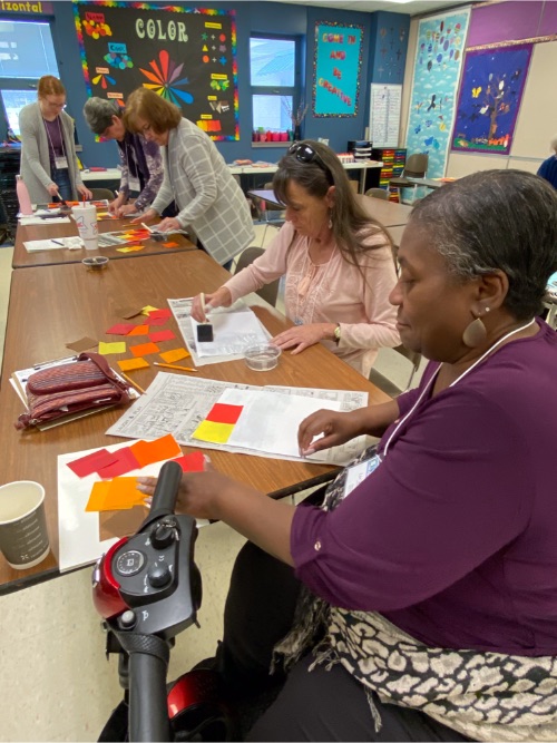 Teachers attending Marcia Scurfield's breakout session had the opportunity to practice art projects for their classrooms.